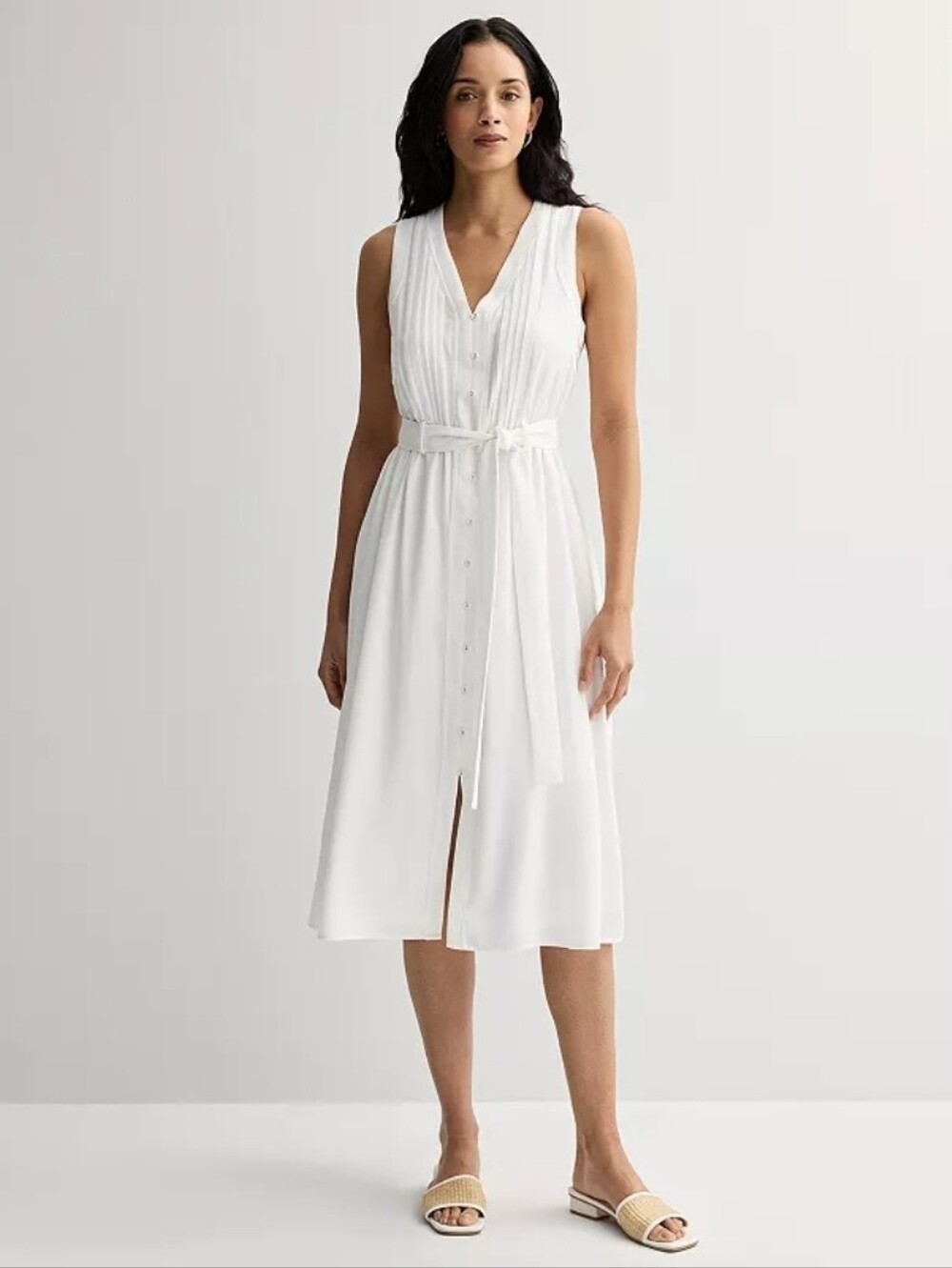 Women's Nine West Pintuck Crepe Sleeveless Midi Dress | SIZE L